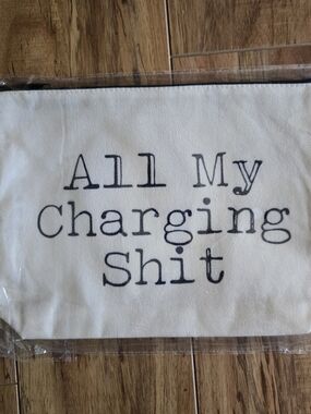 Canvas Zip Top Pouch - Black Text on Cream